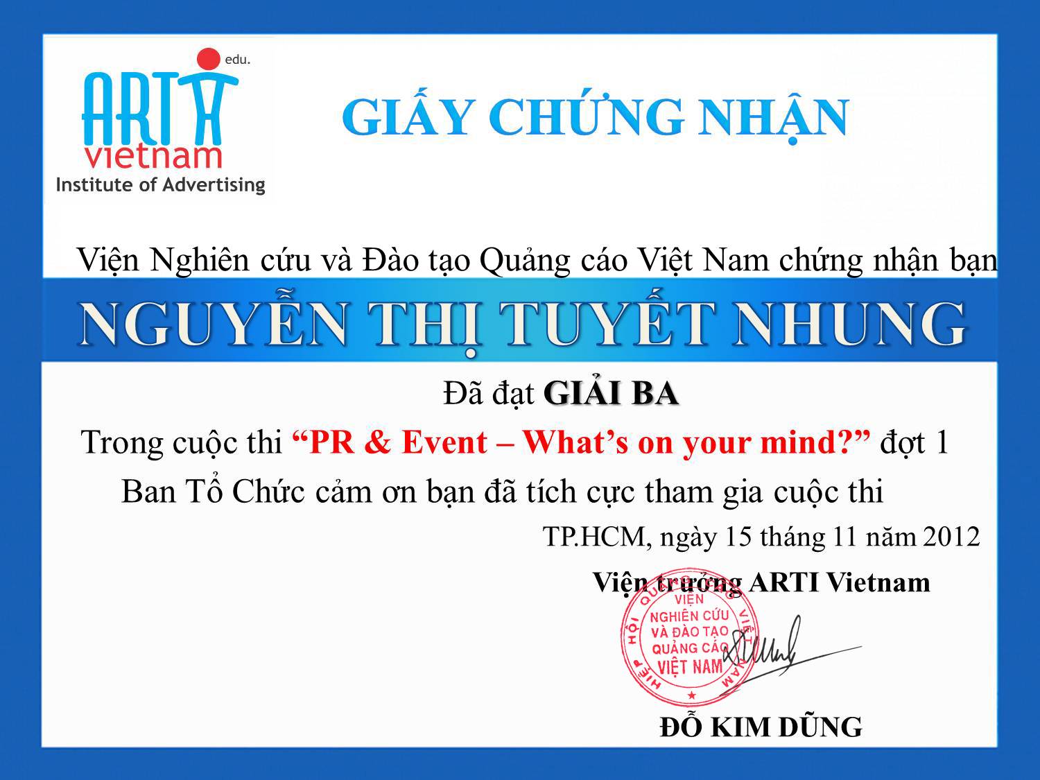 Description: ARTI Vietnam_Giai ba_Nguyen Thi Tuyet Nhung